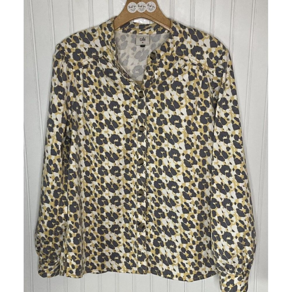 Cabi Providence Shirt Jacket Shacket M Gray Yellow Animal Print Button Up Top